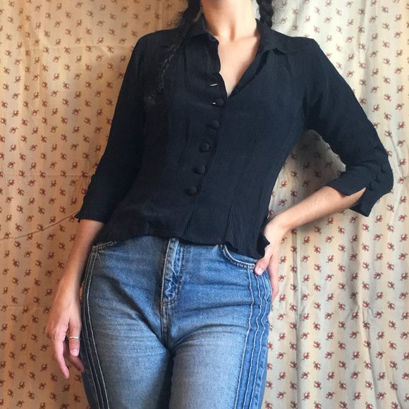 VINTAGE A'GI Brooks Button Down 3/4 Sleeve Top - Picture 1 of 3